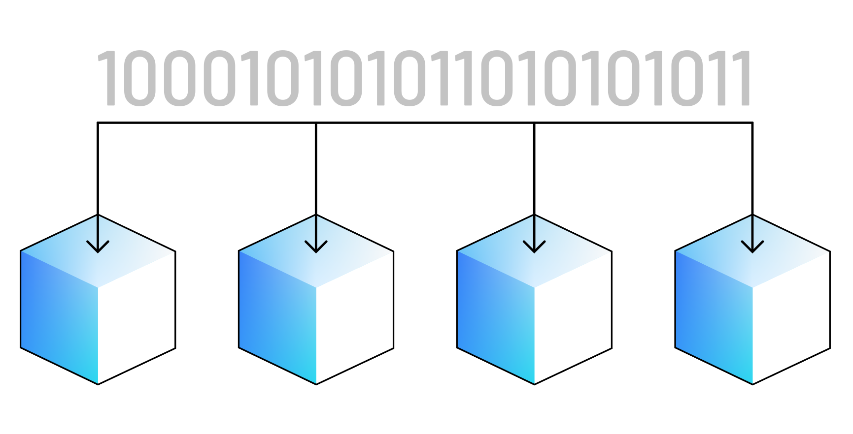 A blue box with a black arrow pointing upwards.