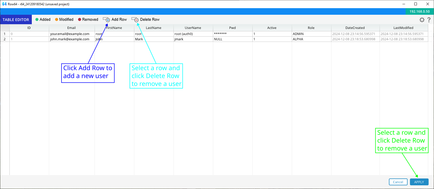 A computer screen with a blue background and a white screen with a blue box that says Select a row and click delete flow .