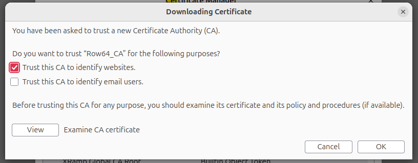 A screen with a certificate authority.
