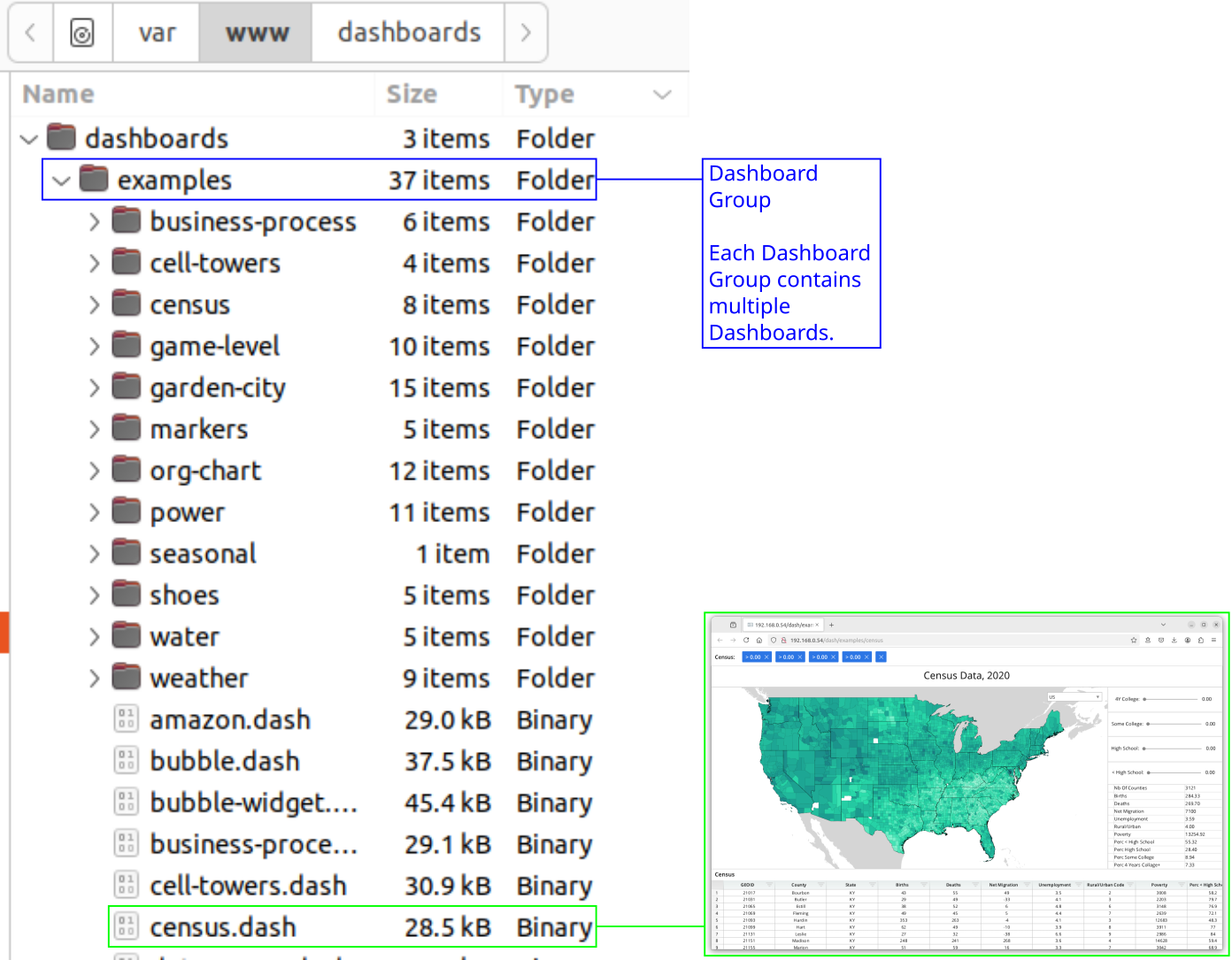 A computer screen displays a list of items, including a map of the United States.