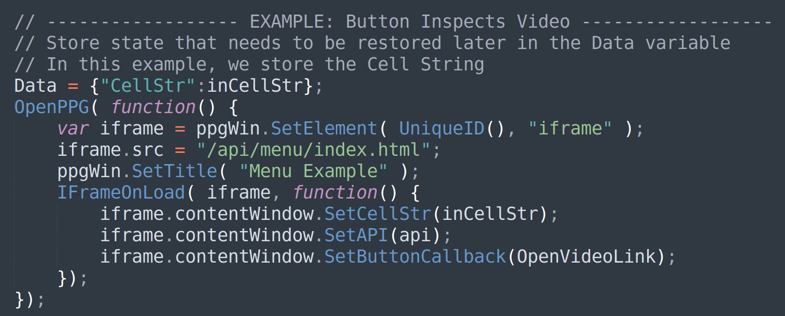 A computer screen displaying a menu with a button labeled set cell string .