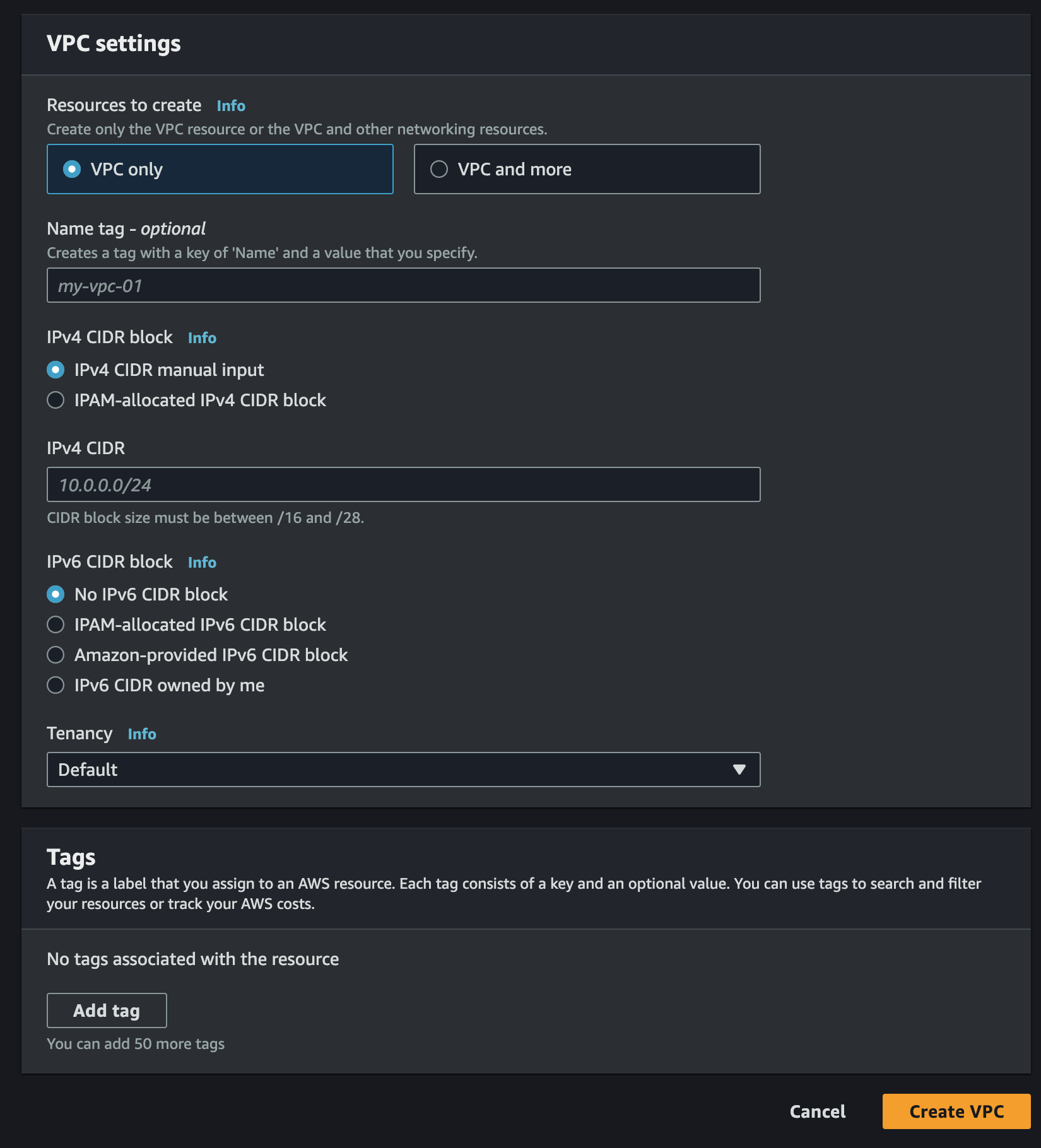 A screenshot of a computer screen with a menu for creating a new tag.