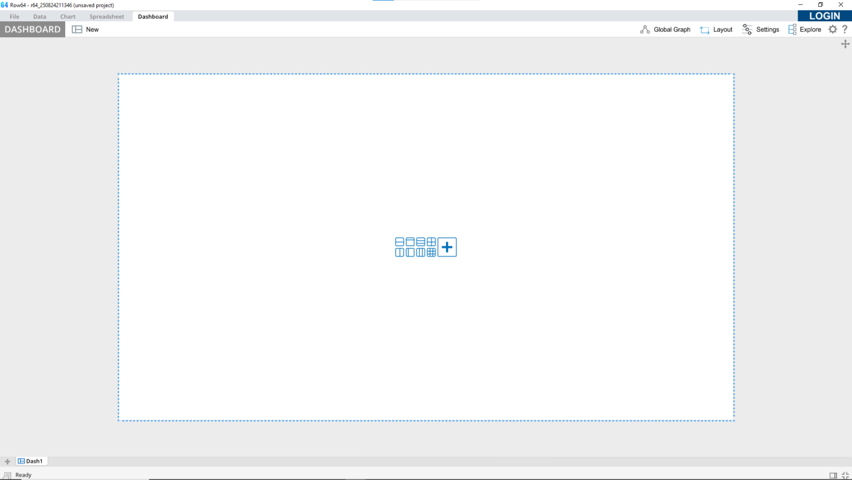 A blank white screen with a blue button in the center.