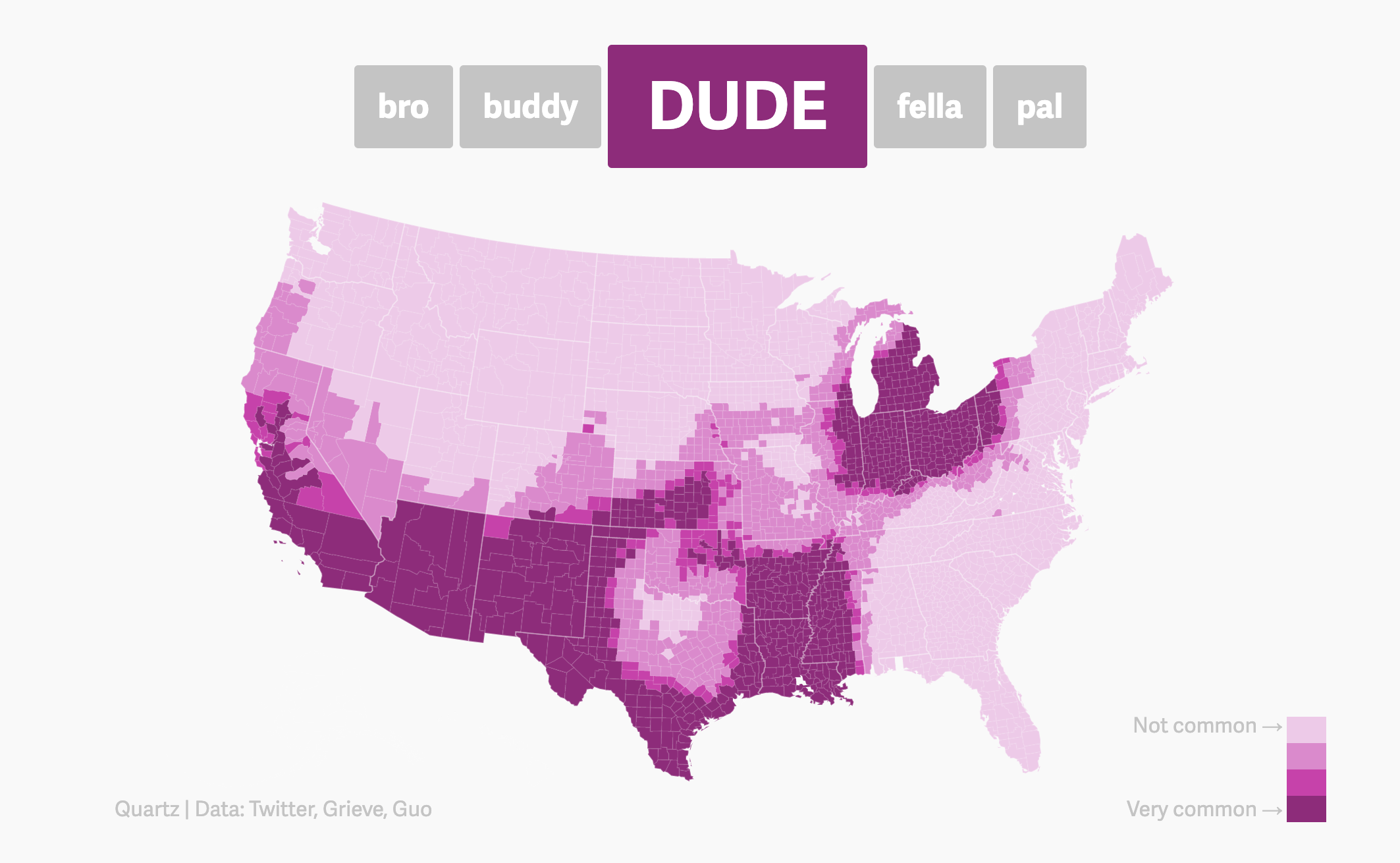 An interactive heat map data visualization of the US showing how men refer to each other in different states