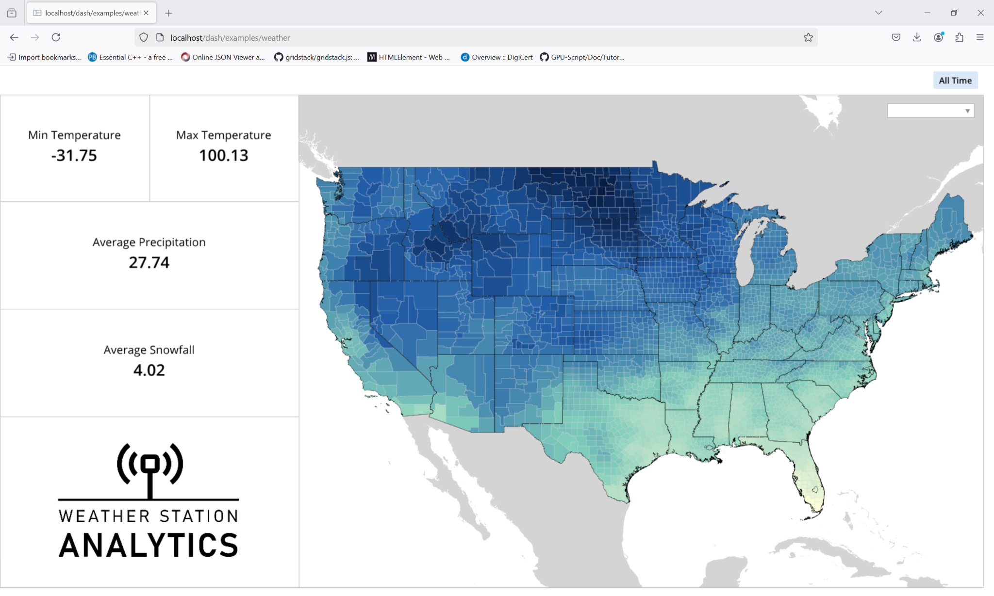 A map of the United States shows the temperature in various cities.