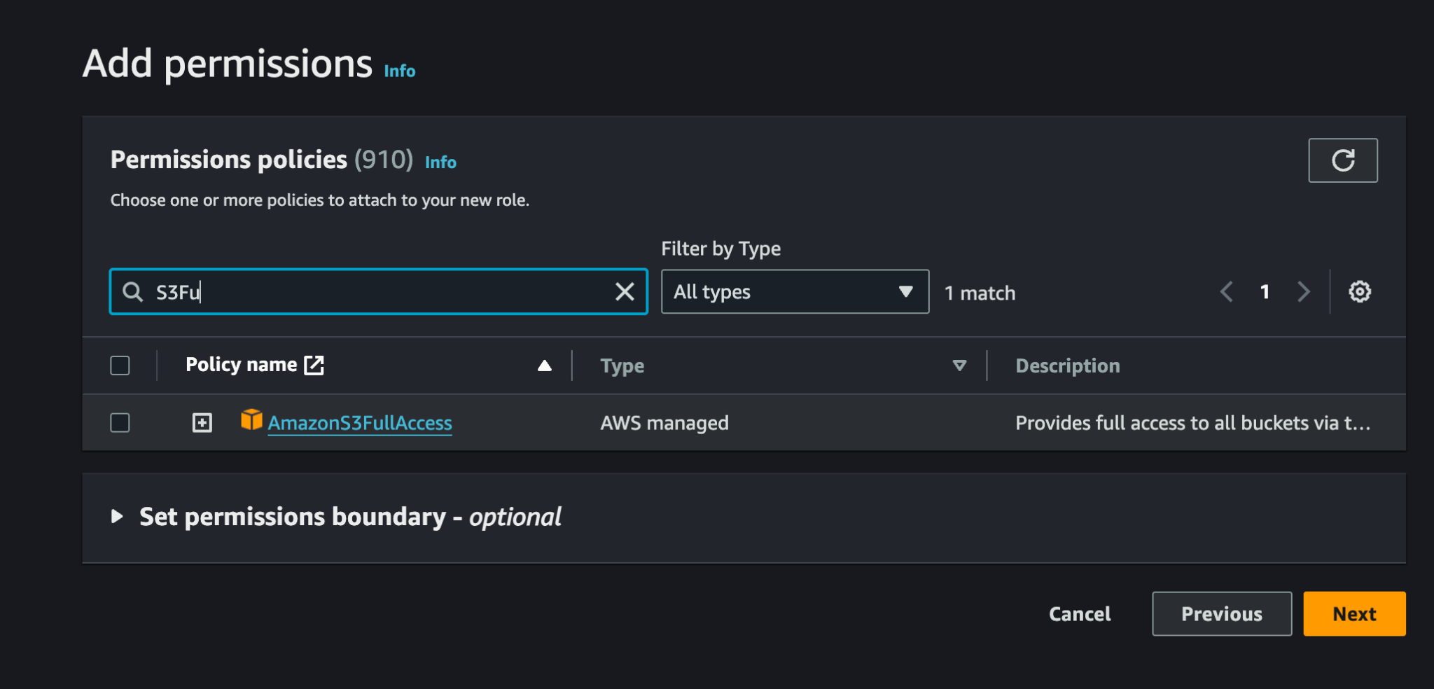 A screen with a filter by type option.