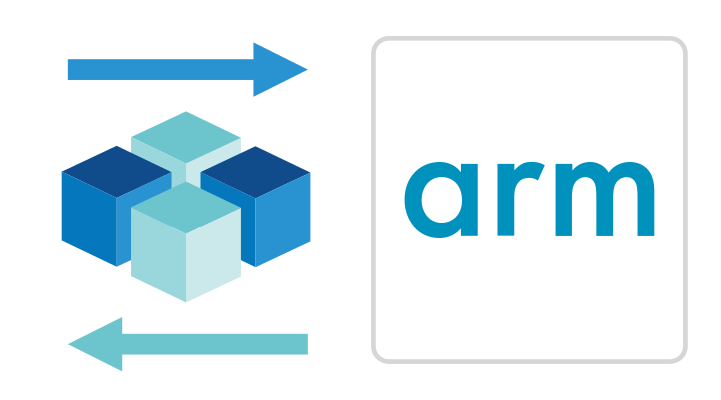 A blue and white logo for Arm.