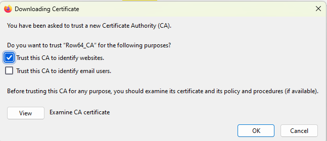 A screen with a certificate authority.