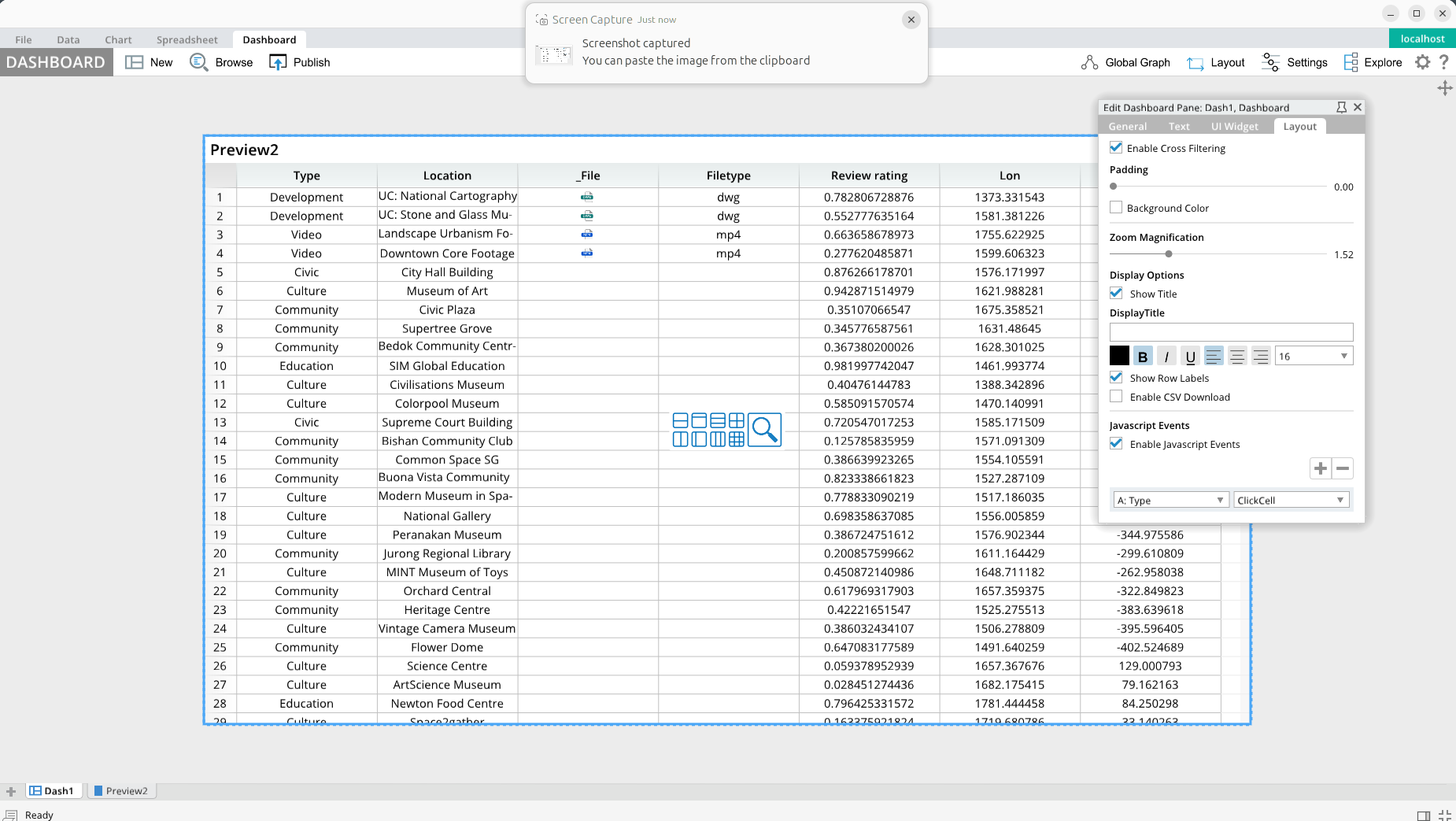 A table of data is displayed on a computer screen.