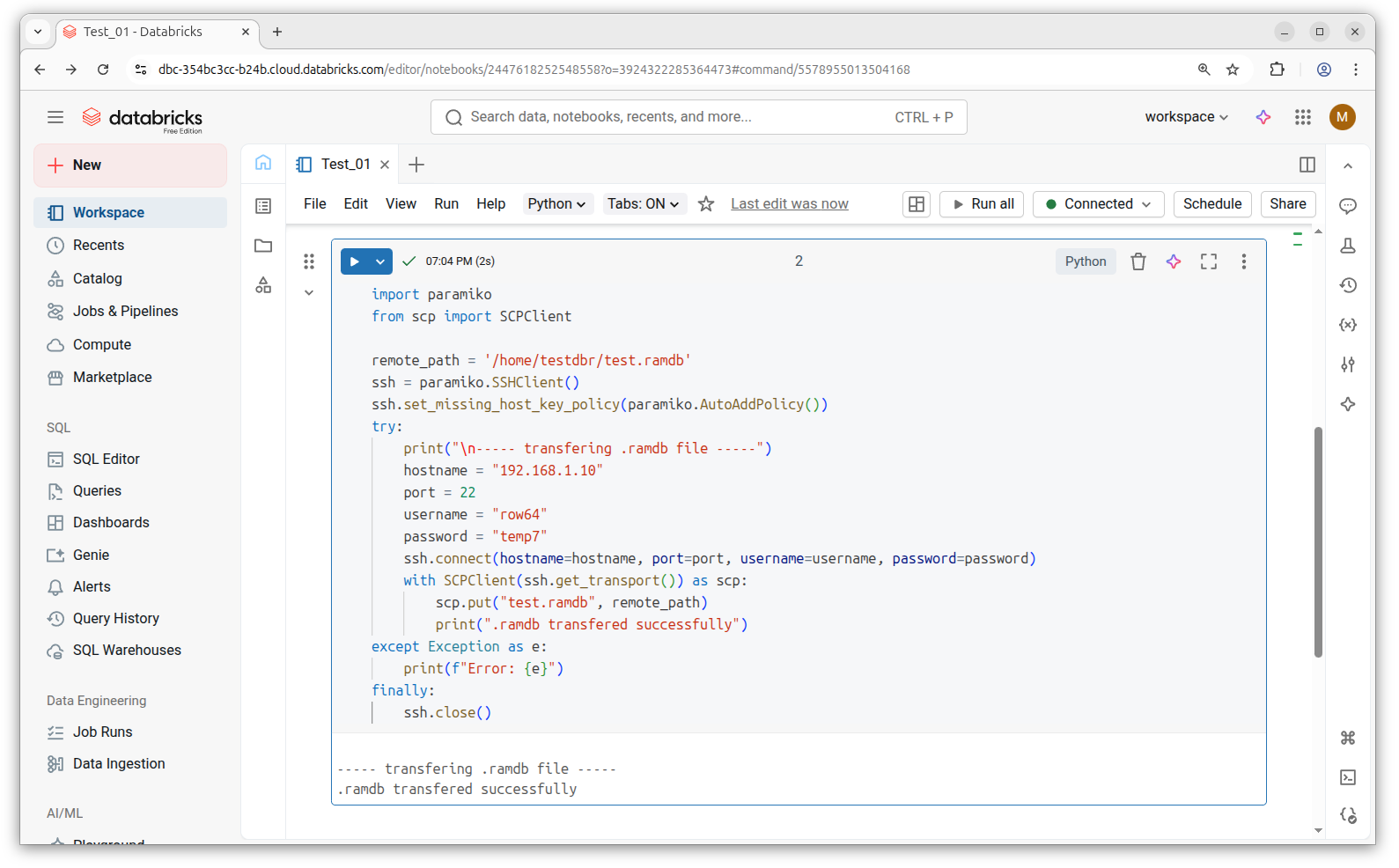 A computer screen displaying a script in Python.