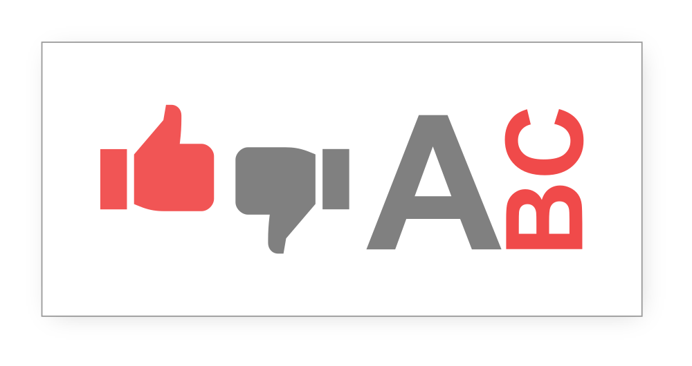 A red thumbs up sign with a grey letter A underneath it.
