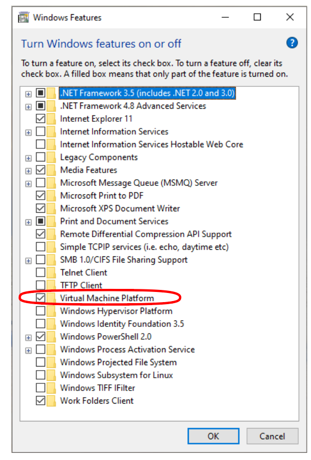 A screenshot of a computer screen with a list of virtual machine platforms.