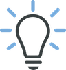 A blue light bulb with a black outline, symbolizing an idea or concept.