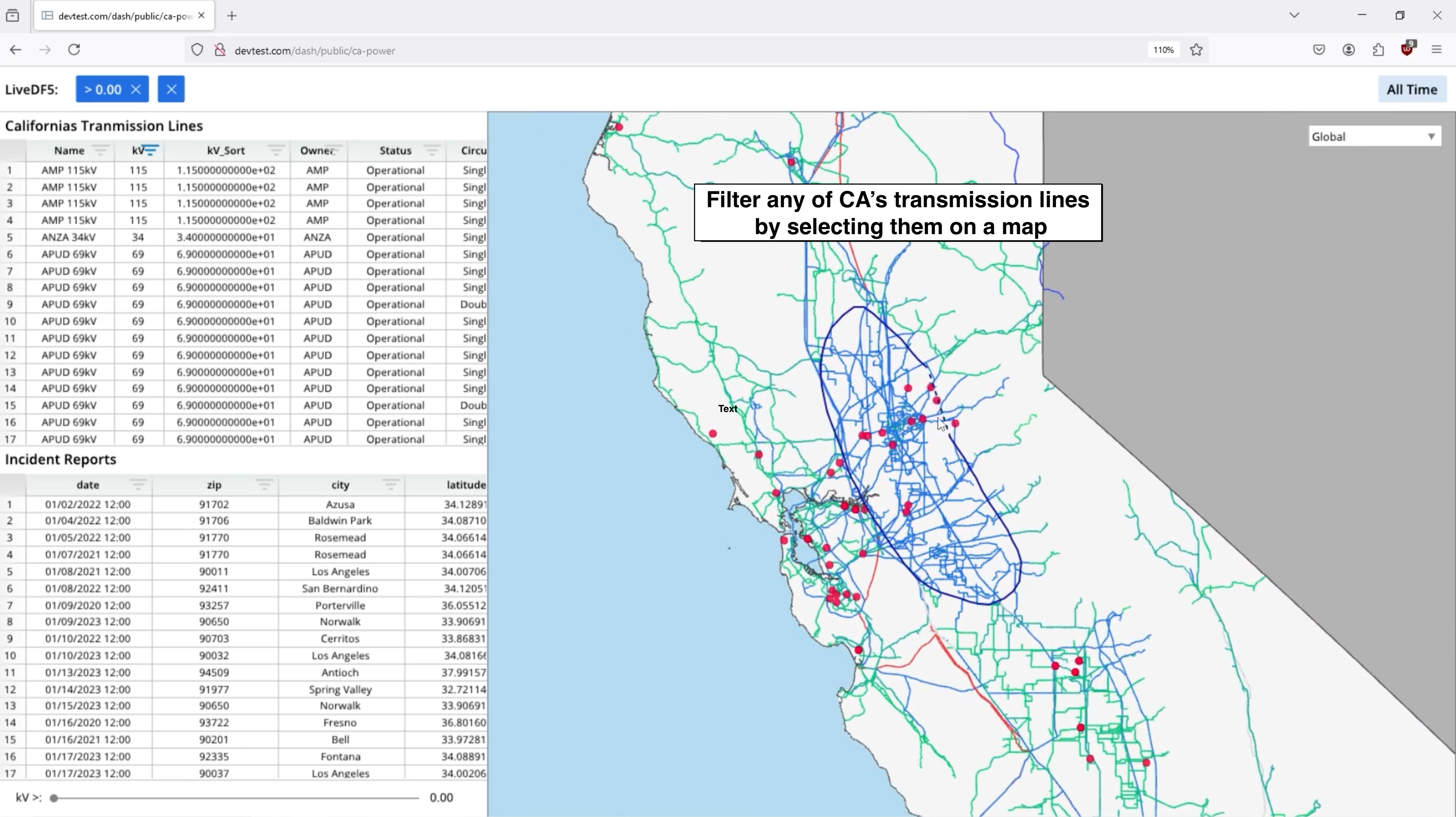 A map of California displaying various transmission lines.