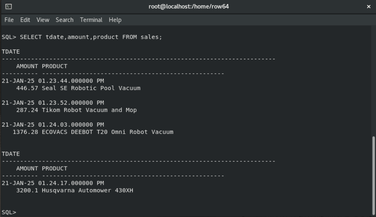 A computer screen displaying a list of products.