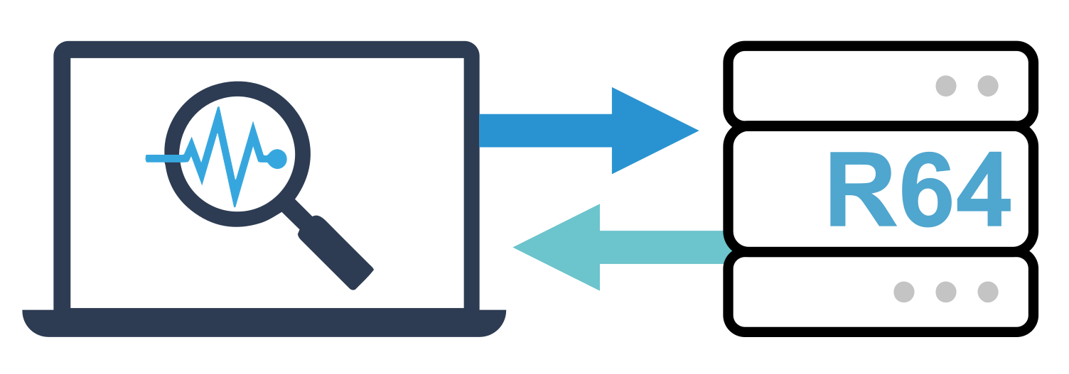A blue and white image of a computer screen with a blue arrow pointing to the right.