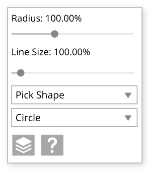 A screen with a circle and a question mark on it.