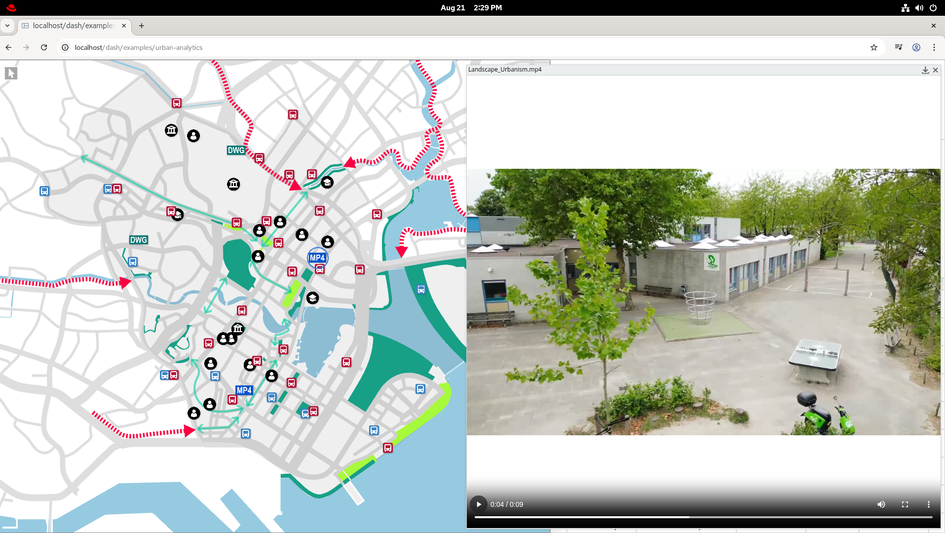 A map of a city is displayed on a computer screen.