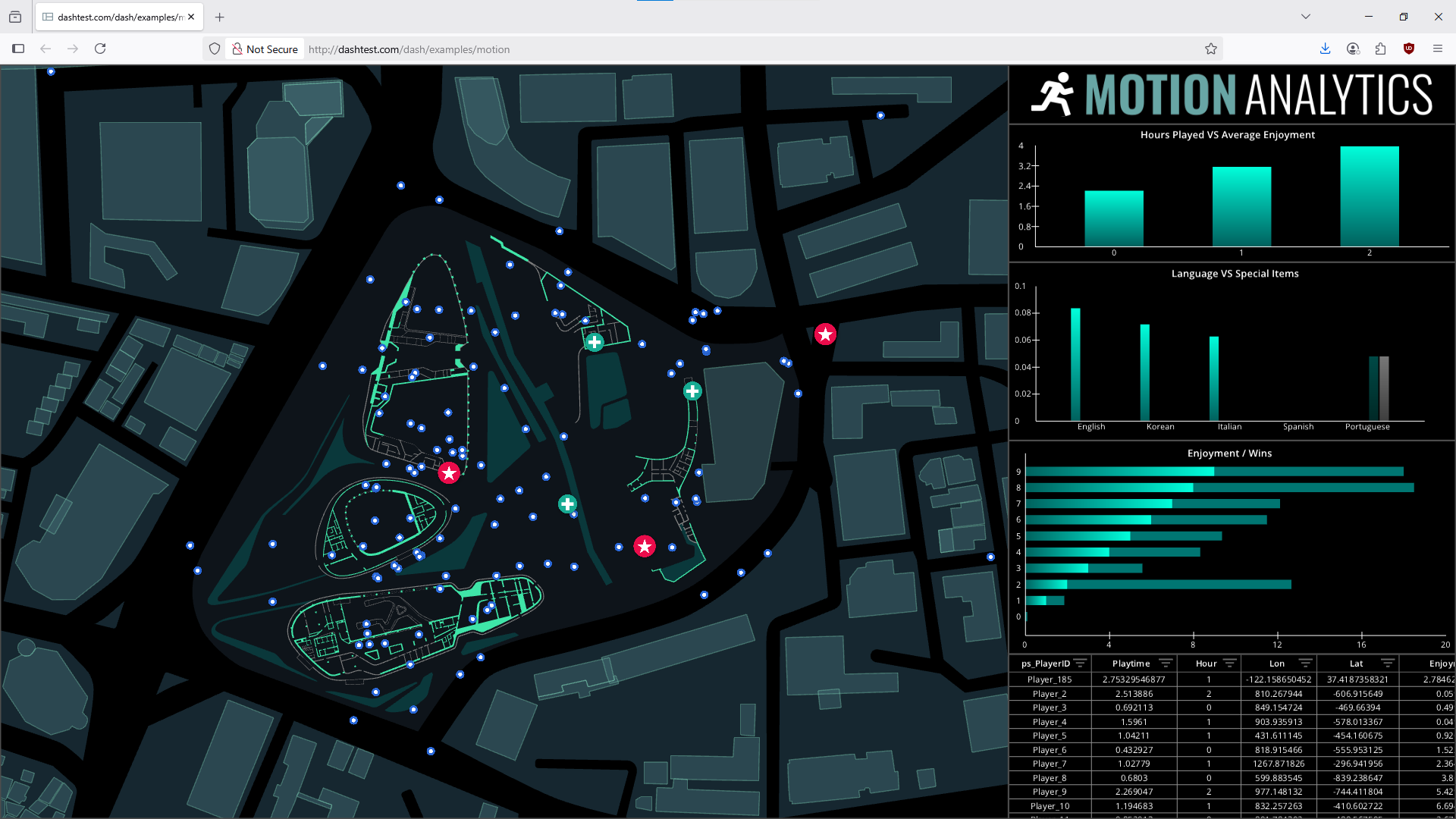 A map of a city with many green dots on it.