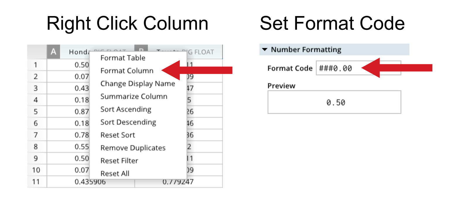 A screenshot of a spreadsheet with a red arrow pointing to the Black Column button.