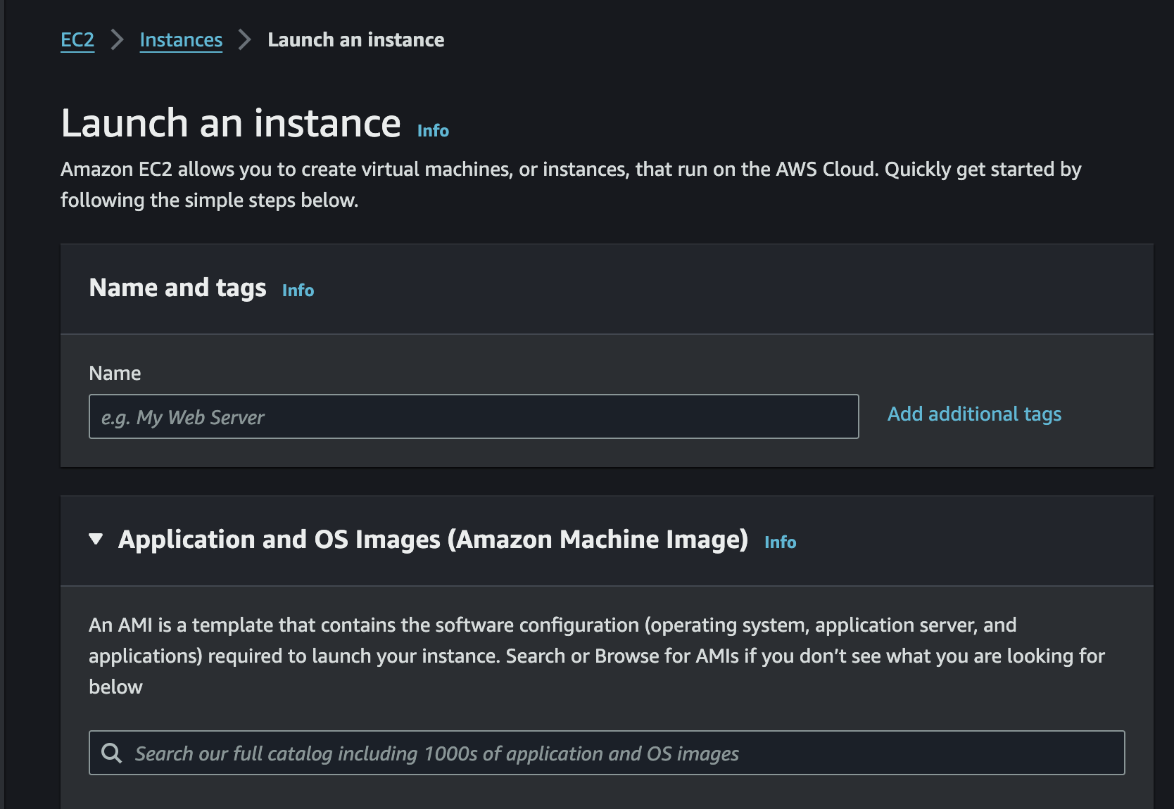 A screen with a message about Amazon Machine Image.