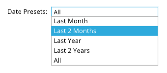 A blue menu with the option to select the last two months.