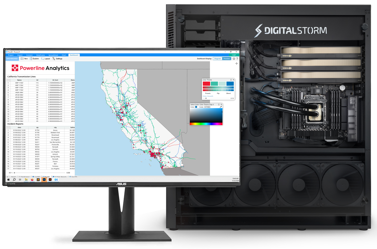 A computer monitor with a map of California on the screen.