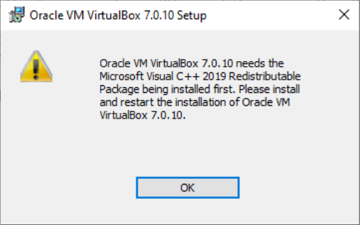 A window with a message that says Please install the first package. .