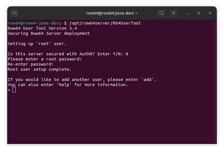 A computer screen displays a message about a root user.