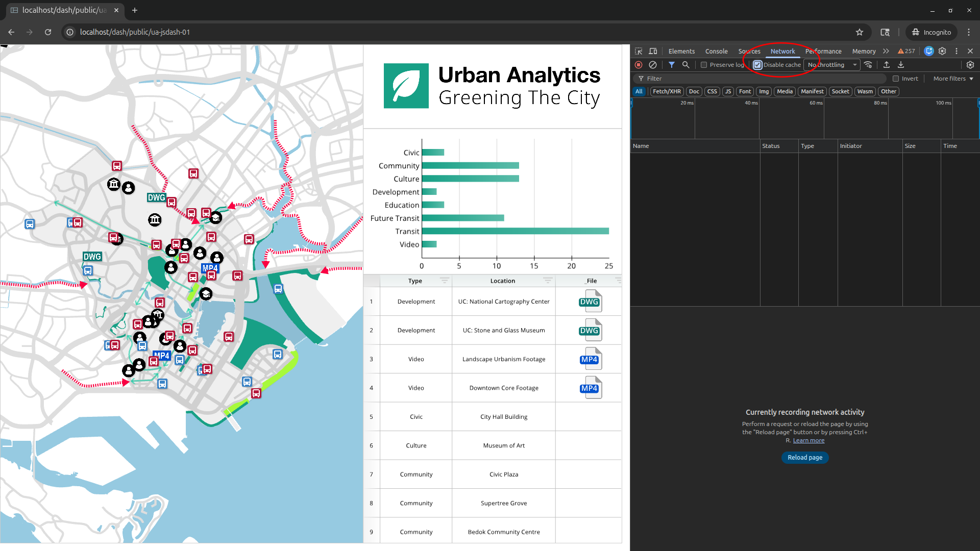 A map of a city is displayed on a computer screen.