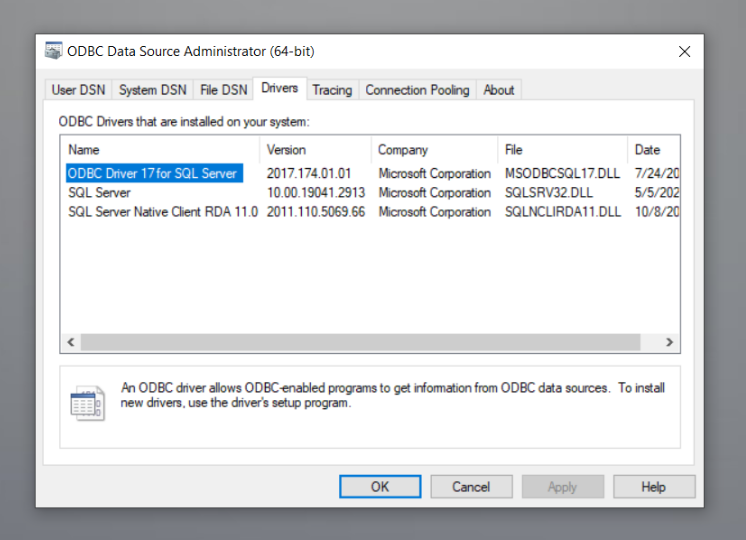 A screenshot of a computer screen shows a list of drivers.