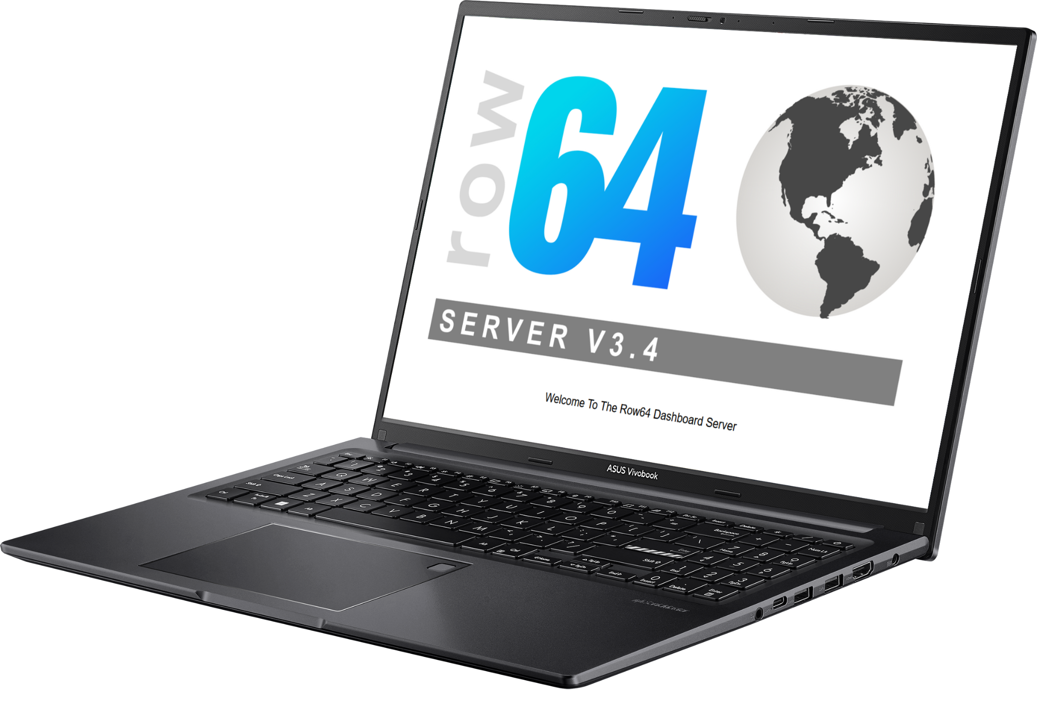 A black laptop with the screen open to a page about server version 3.4.