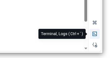 A black button with the text Terminal, logs (Ctrl + +) on a white background.