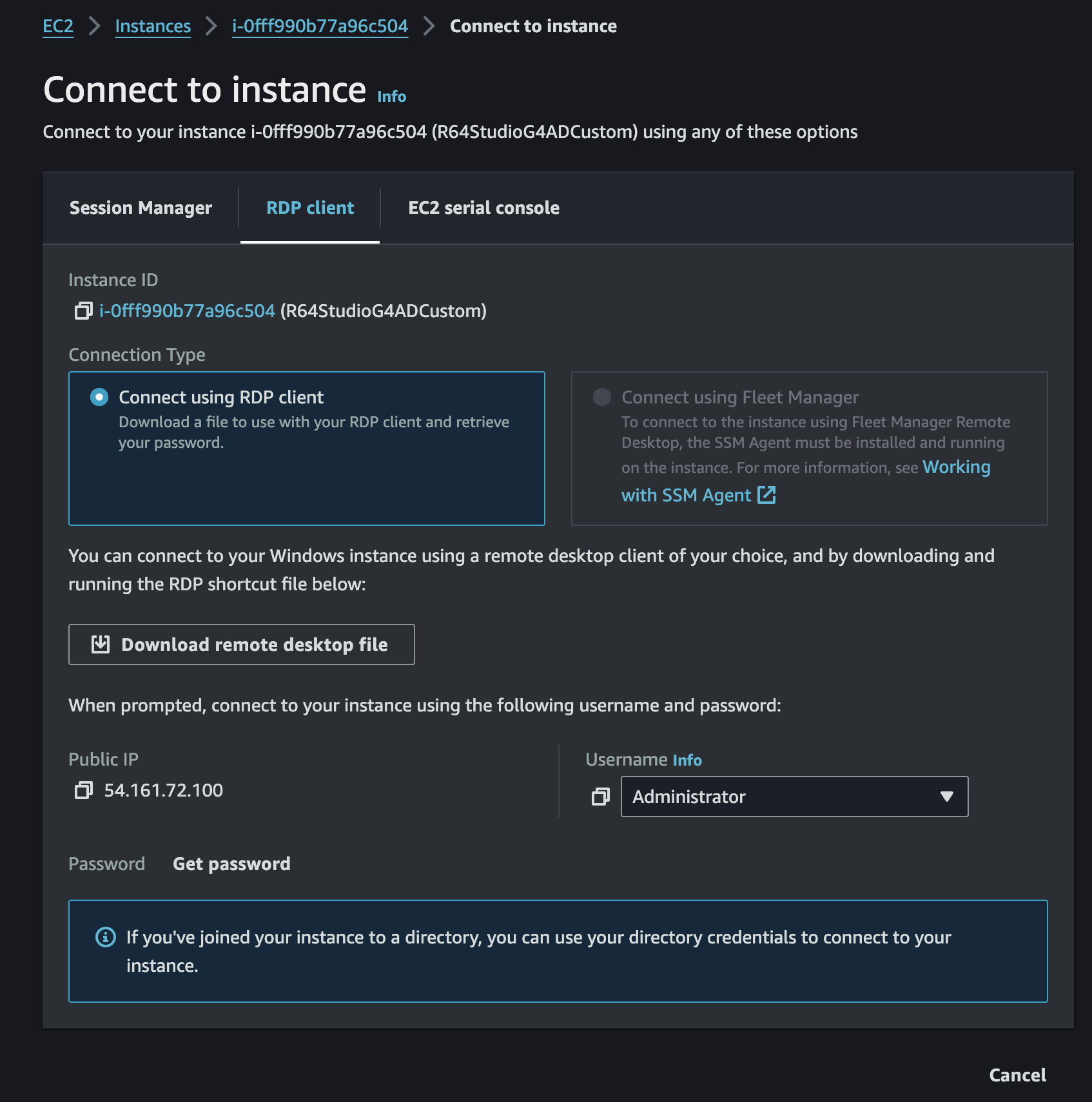 A screenshot of a computer screen with a blue background and a message that says connect to instance .