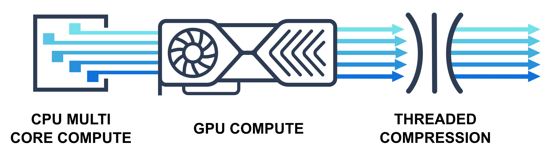 A blue and white image of a computer with a fan.