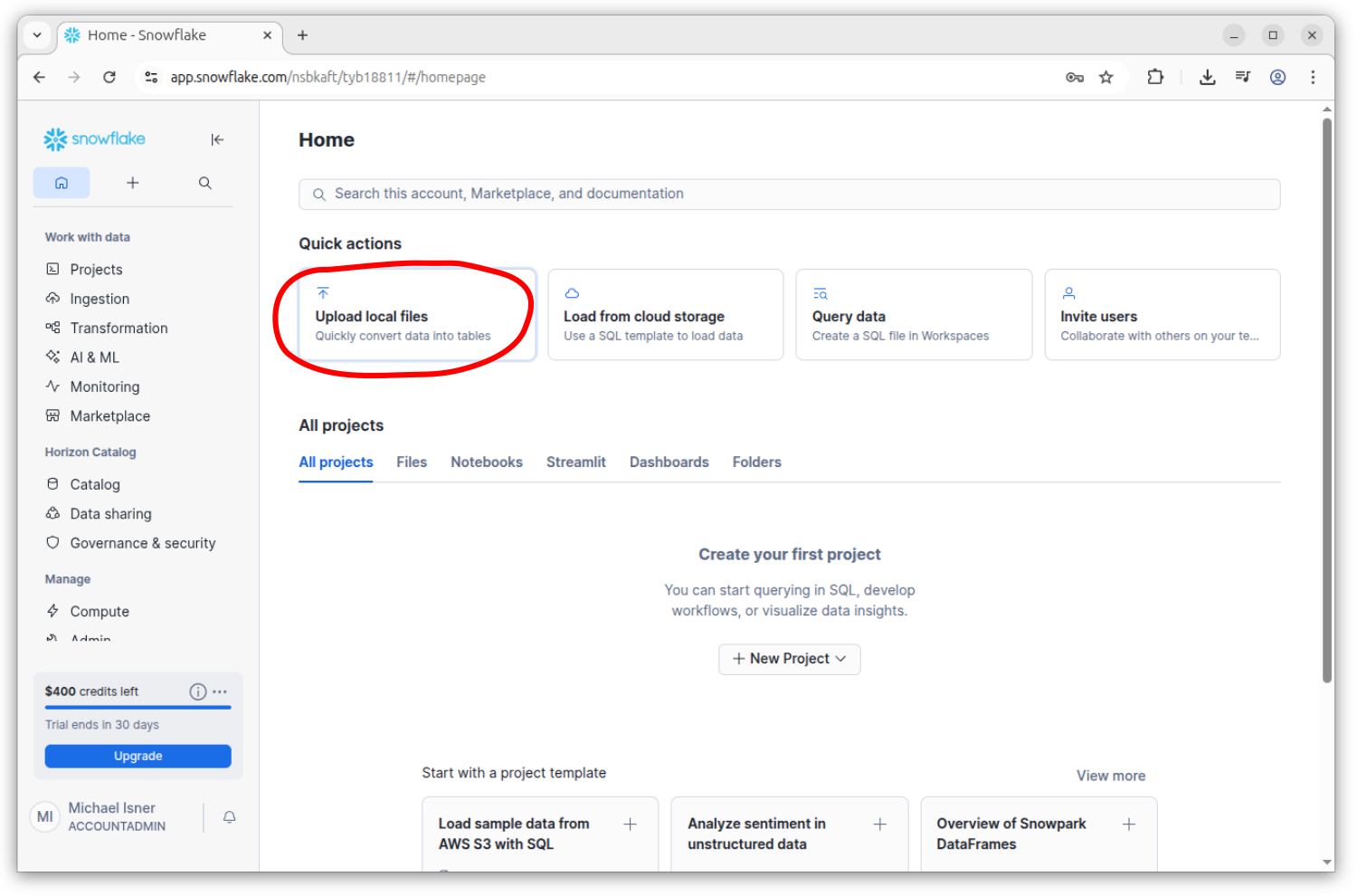 A screenshot of a web page with a red arrow pointing to the word Upload .
