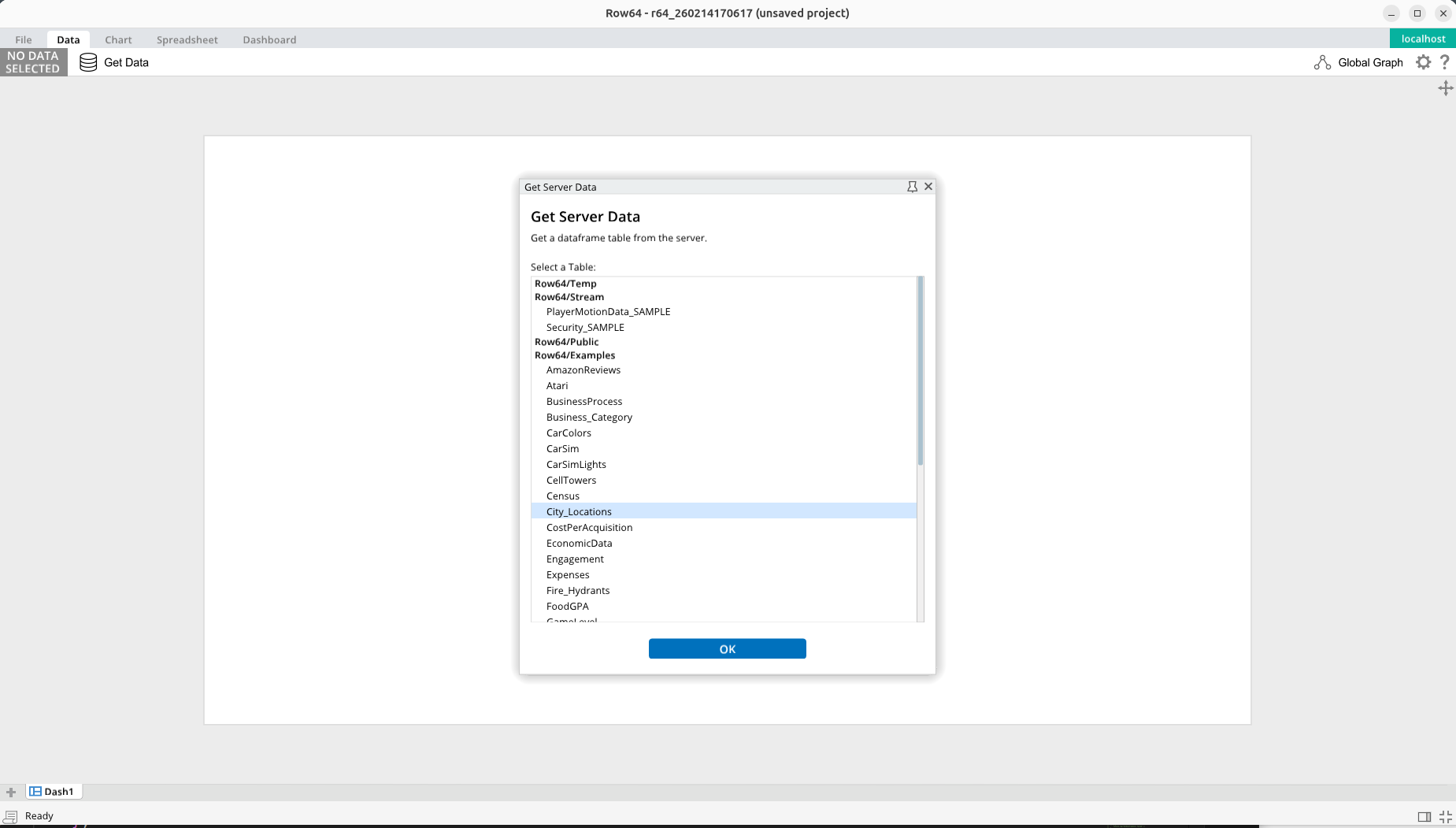 A screen with a blue button that says Get Server Data .