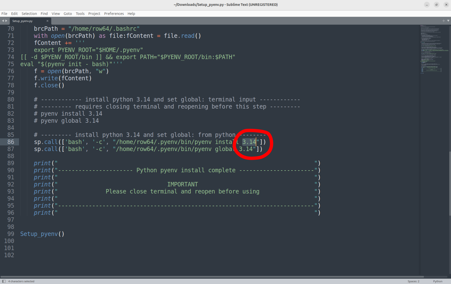 A computer screen with a red circle around the word python .